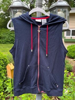 Navy White Stag sleeveless hoodie zip up sweatshirt, patriotic accents